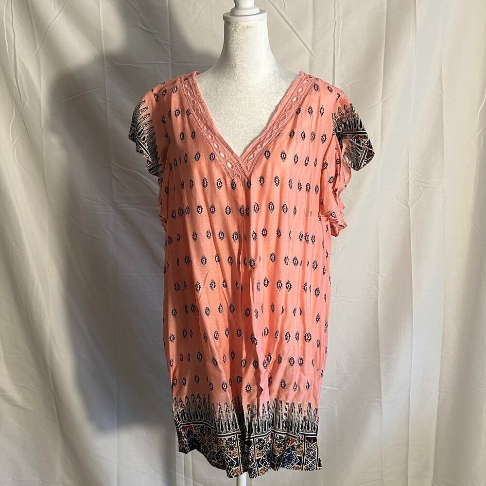 Women’s Coral Print V-Neck Tunic Top